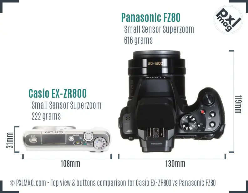 Casio EX-ZR800 vs Panasonic FZ80 top view buttons comparison