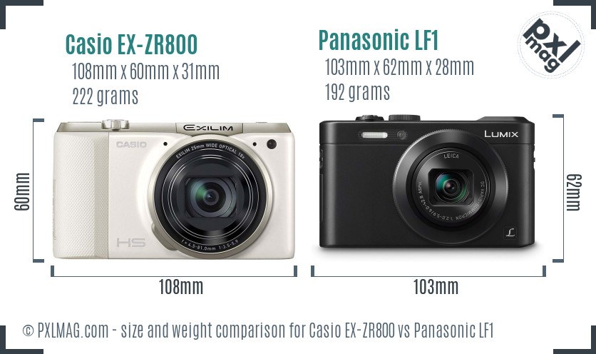 Casio EX-ZR800 vs Panasonic LF1 size comparison