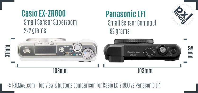 Casio EX-ZR800 vs Panasonic LF1 top view buttons comparison