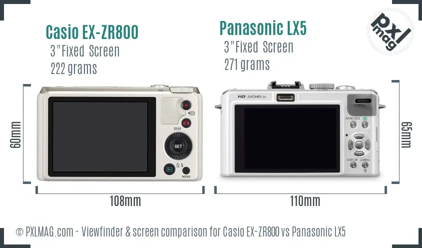 Casio EX-ZR800 vs Panasonic LX5 Screen and Viewfinder comparison