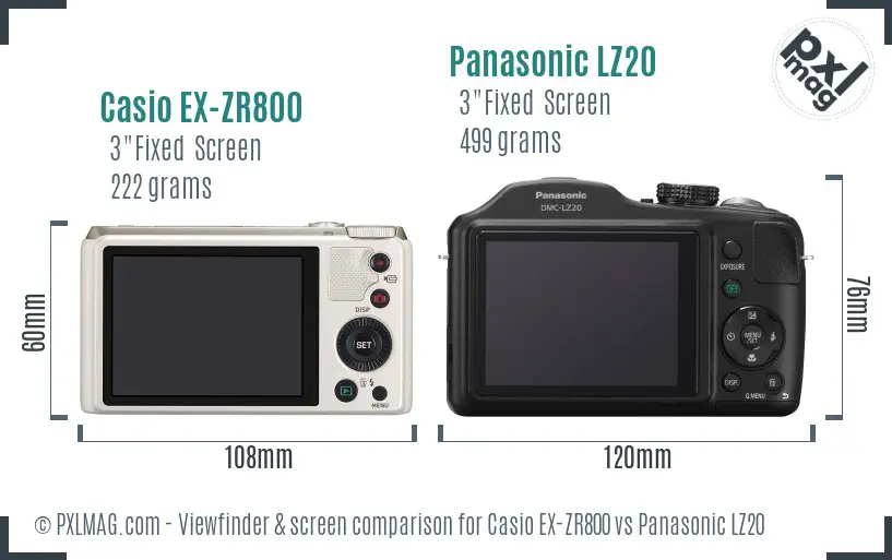 Casio EX-ZR800 vs Panasonic LZ20 Screen and Viewfinder comparison