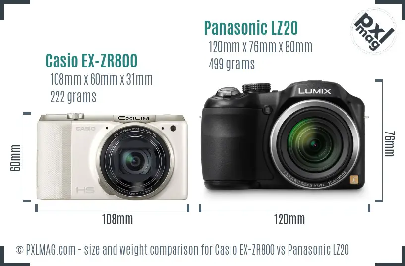 Casio EX-ZR800 vs Panasonic LZ20 size comparison