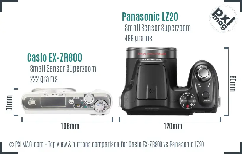 Casio EX-ZR800 vs Panasonic LZ20 top view buttons comparison