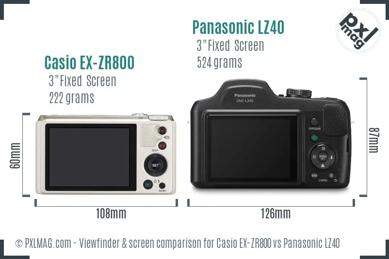 Casio EX-ZR800 vs Panasonic LZ40 Screen and Viewfinder comparison