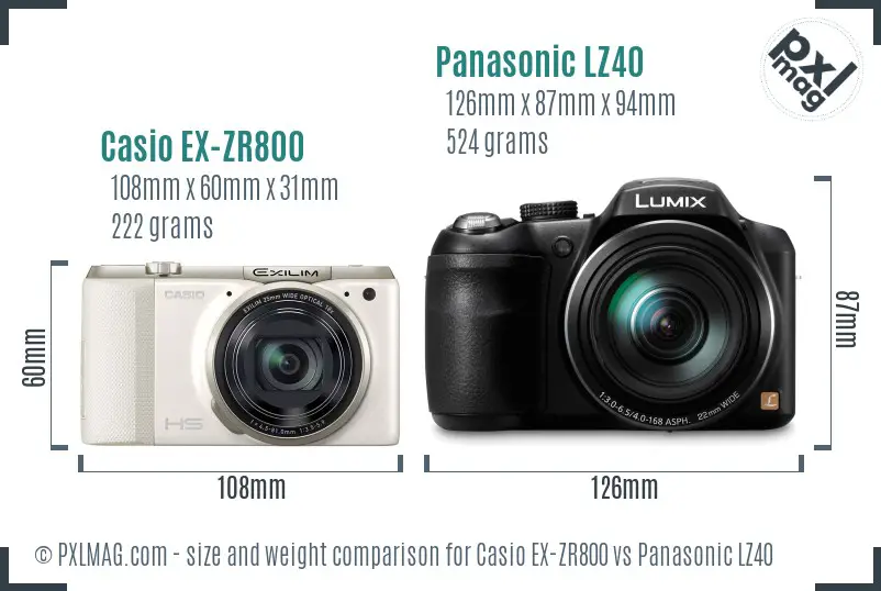 Casio EX-ZR800 vs Panasonic LZ40 size comparison