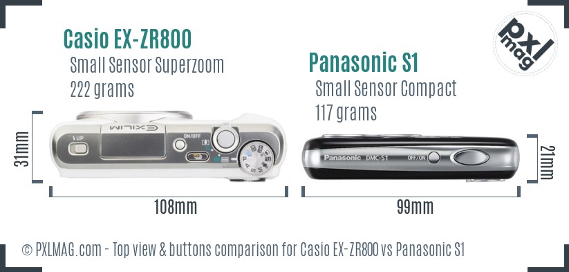 Casio EX-ZR800 vs Panasonic S1 top view buttons comparison