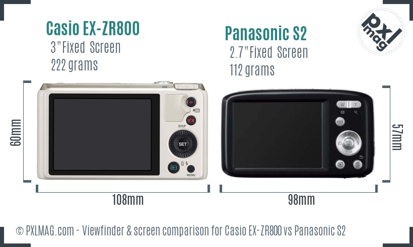 Casio EX-ZR800 vs Panasonic S2 Screen and Viewfinder comparison