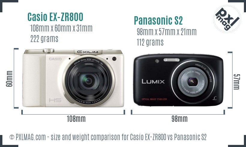 Casio EX-ZR800 vs Panasonic S2 size comparison