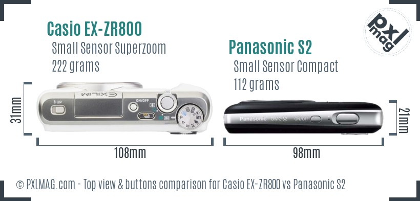 Casio EX-ZR800 vs Panasonic S2 top view buttons comparison