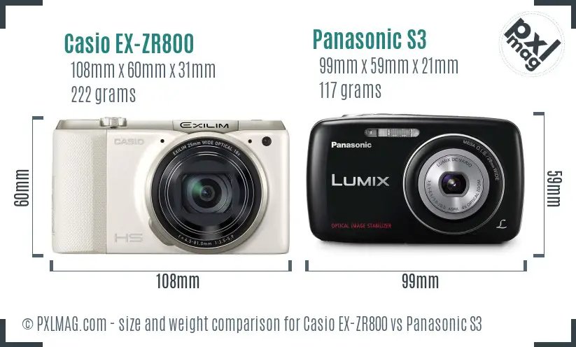 Casio EX-ZR800 vs Panasonic S3 size comparison