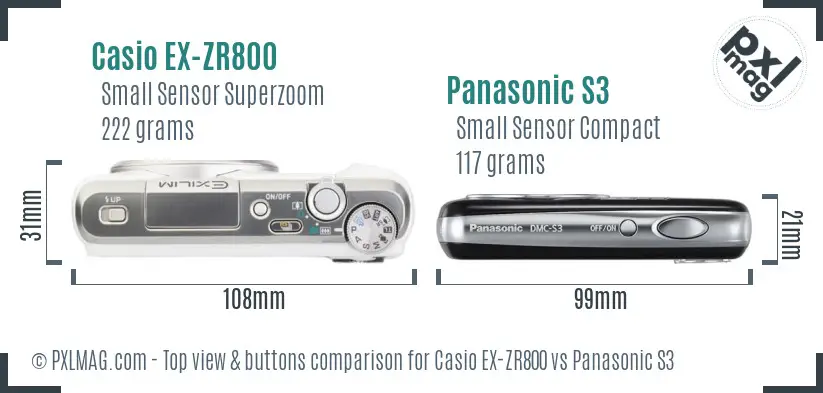 Casio EX-ZR800 vs Panasonic S3 top view buttons comparison