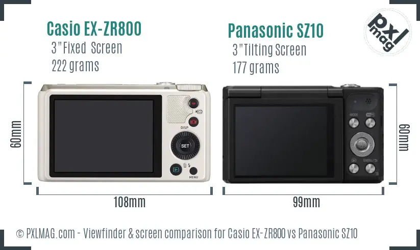 Casio EX-ZR800 vs Panasonic SZ10 Screen and Viewfinder comparison