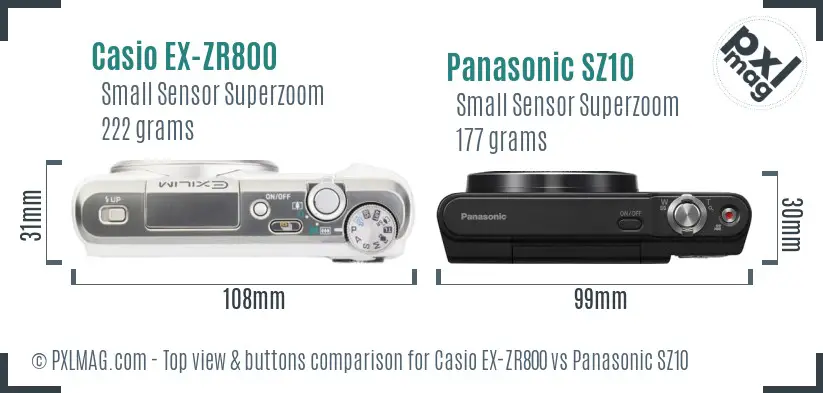 Casio EX-ZR800 vs Panasonic SZ10 top view buttons comparison