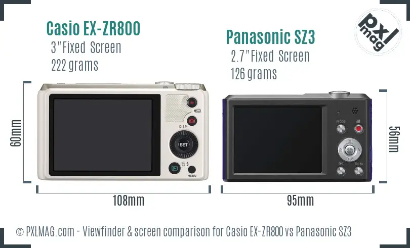 Casio EX-ZR800 vs Panasonic SZ3 Screen and Viewfinder comparison Casio EX-ZR800 vs Panasonic SZ3 Screen and Viewfinder comparison