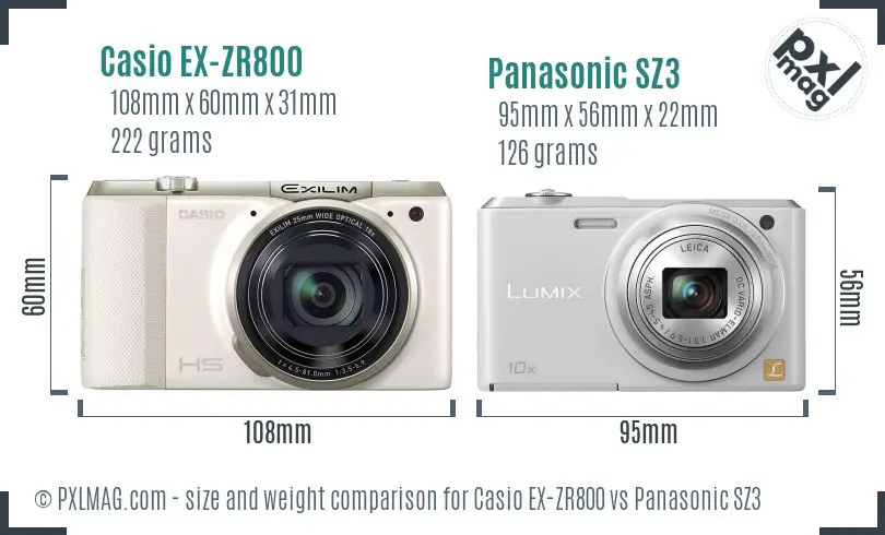 Casio EX-ZR800 vs Panasonic SZ3 size comparison Casio EX-ZR800 vs Panasonic SZ3 size comparison