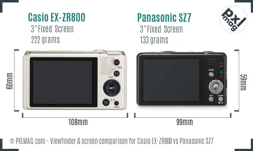 Casio EX-ZR800 vs Panasonic SZ7 Screen and Viewfinder comparison