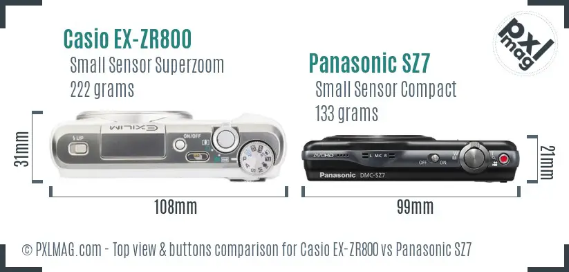 Casio EX-ZR800 vs Panasonic SZ7 top view buttons comparison