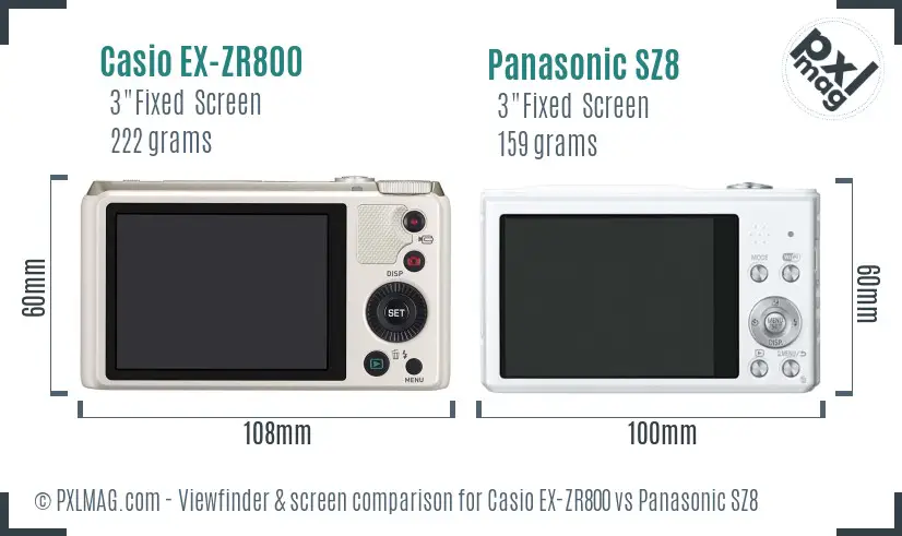Casio EX-ZR800 vs Panasonic SZ8 Screen and Viewfinder comparison