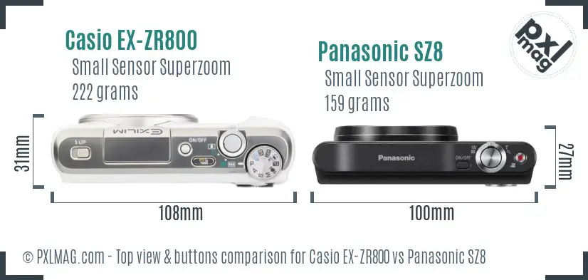 Casio EX-ZR800 vs Panasonic SZ8 top view buttons comparison