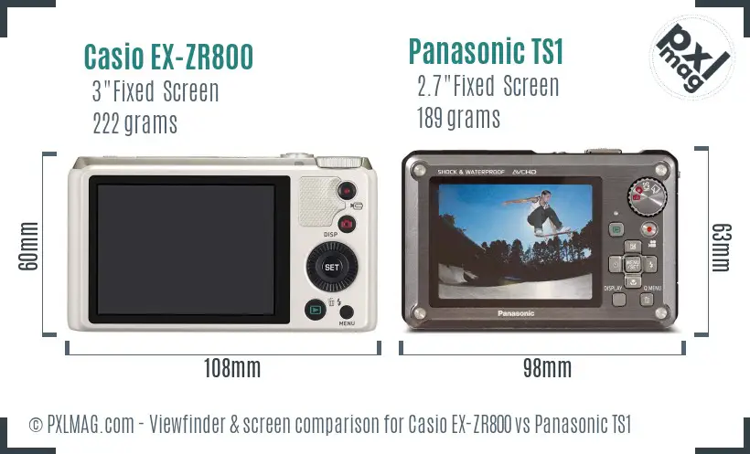 Casio EX-ZR800 vs Panasonic TS1 Screen and Viewfinder comparison