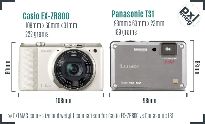 Casio EX-ZR800 vs Panasonic TS1 size comparison