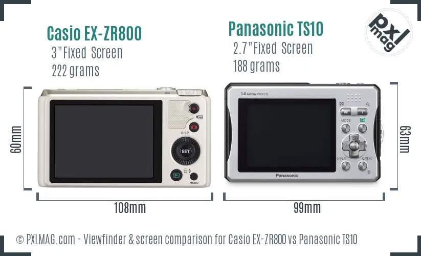 Casio EX-ZR800 vs Panasonic TS10 Screen and Viewfinder comparison