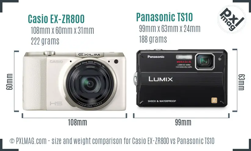 Casio EX-ZR800 vs Panasonic TS10 size comparison Casio EX-ZR800 vs Panasonic TS10 size comparison