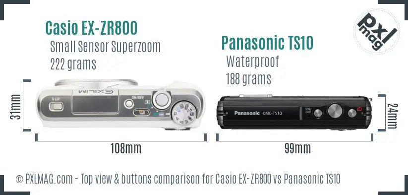 Casio EX-ZR800 vs Panasonic TS10 top view buttons comparison