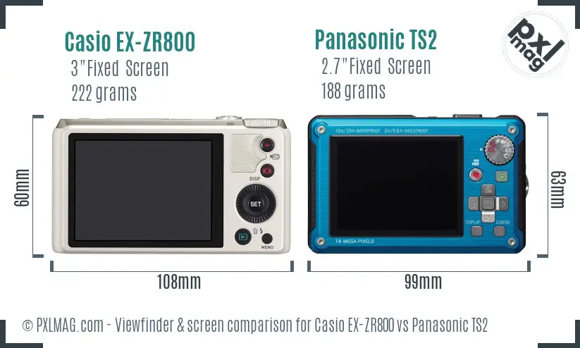 Casio EX-ZR800 vs Panasonic TS2 Screen and Viewfinder comparison