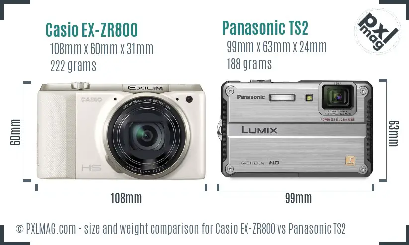 Casio EX-ZR800 vs Panasonic TS2 size comparison