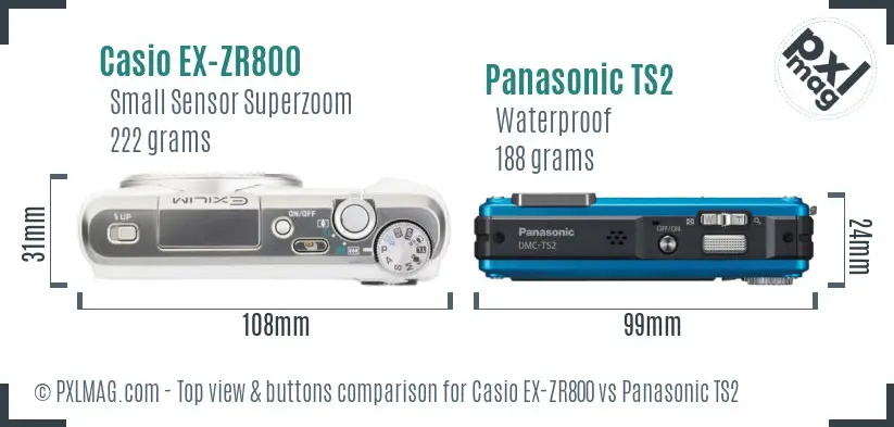 Casio EX-ZR800 vs Panasonic TS2 top view buttons comparison