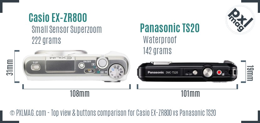 Casio EX-ZR800 vs Panasonic TS20 top view buttons comparison