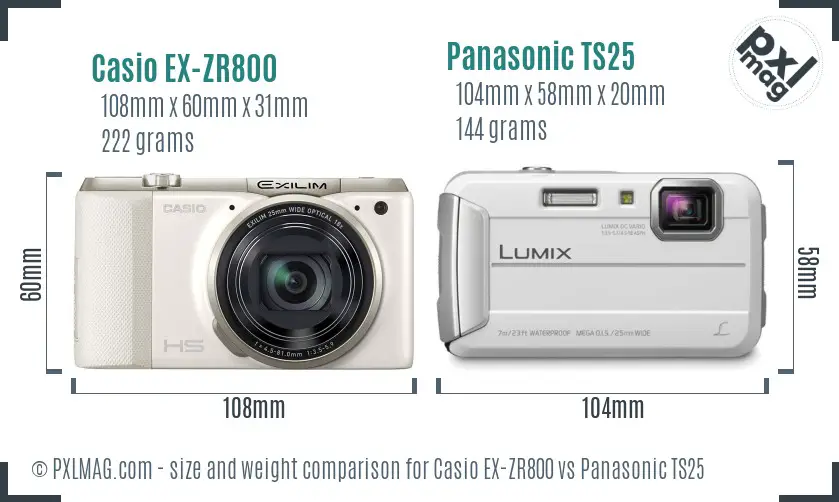 Casio EX-ZR800 vs Panasonic TS25 size comparison Casio EX-ZR800 vs Panasonic TS25 size comparison