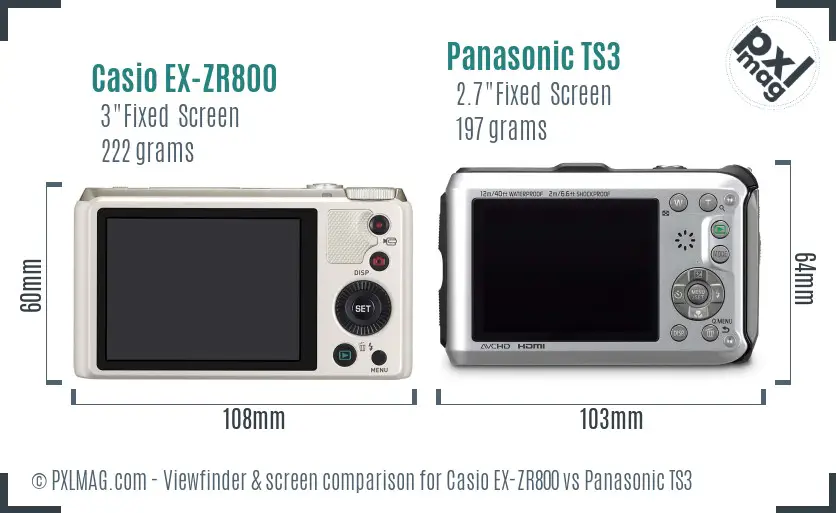 Casio EX-ZR800 vs Panasonic TS3 Screen and Viewfinder comparison