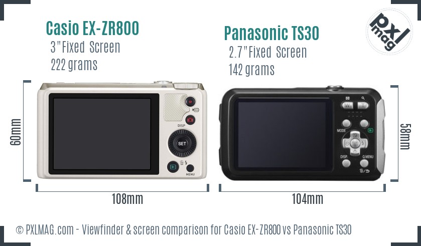 Casio EX-ZR800 vs Panasonic TS30 Screen and Viewfinder comparison