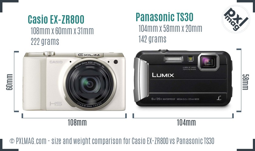 Casio EX-ZR800 vs Panasonic TS30 size comparison Casio EX-ZR800 vs Panasonic TS30 size comparison