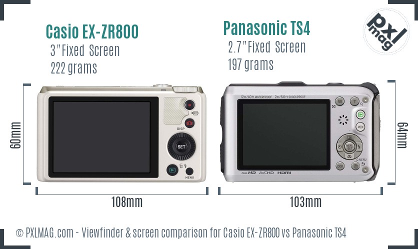 Casio EX-ZR800 vs Panasonic TS4 Screen and Viewfinder comparison