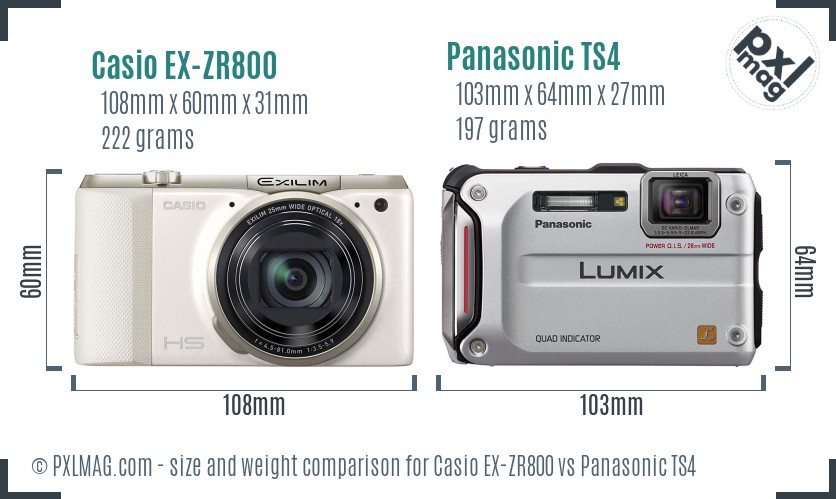 Casio EX-ZR800 vs Panasonic TS4 size comparison
