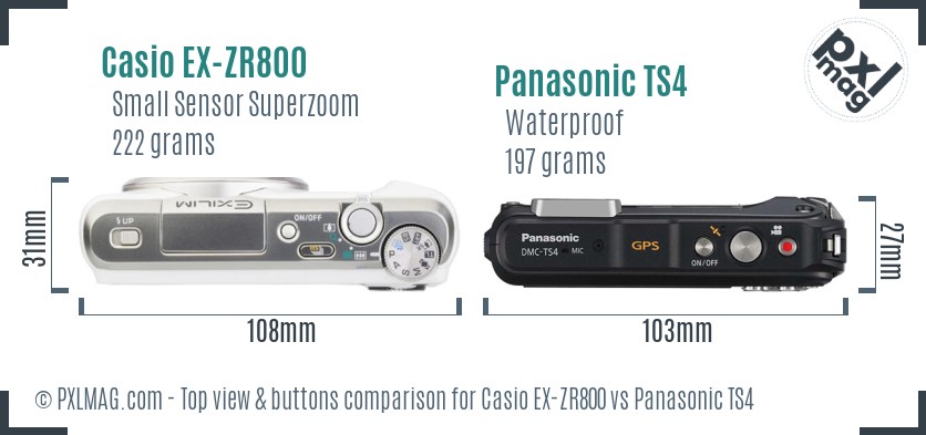 Casio EX-ZR800 vs Panasonic TS4 top view buttons comparison