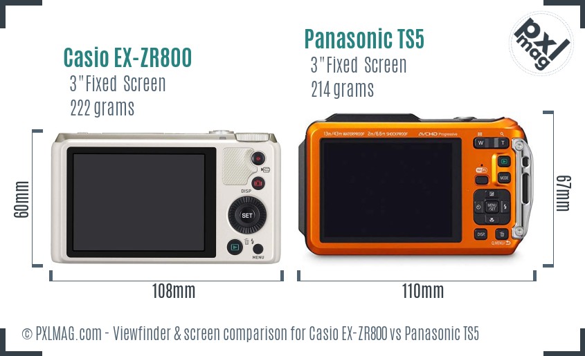 Casio EX-ZR800 vs Panasonic TS5 Screen and Viewfinder comparison