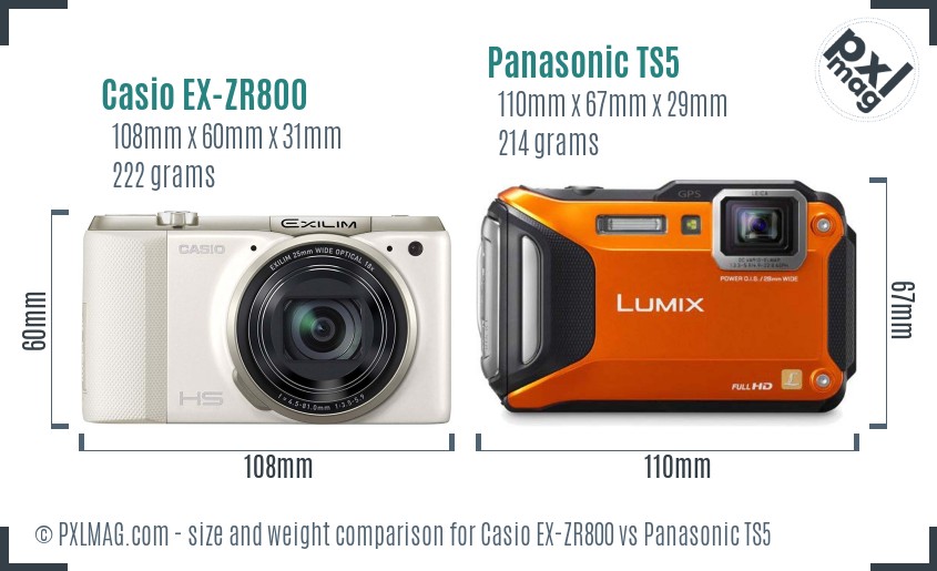 Casio EX-ZR800 vs Panasonic TS5 size comparison