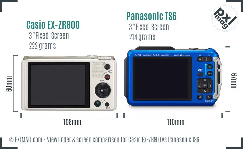 Casio EX-ZR800 vs Panasonic TS6 Screen and Viewfinder comparison