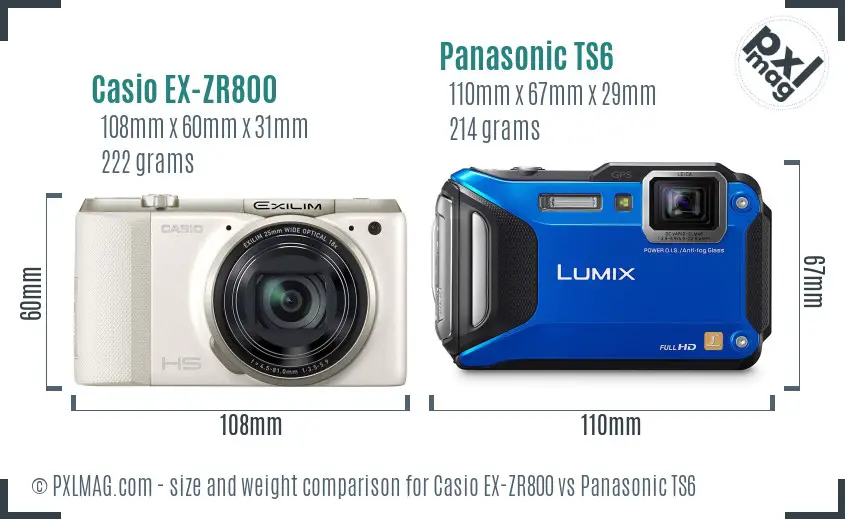 Casio EX-ZR800 vs Panasonic TS6 size comparison