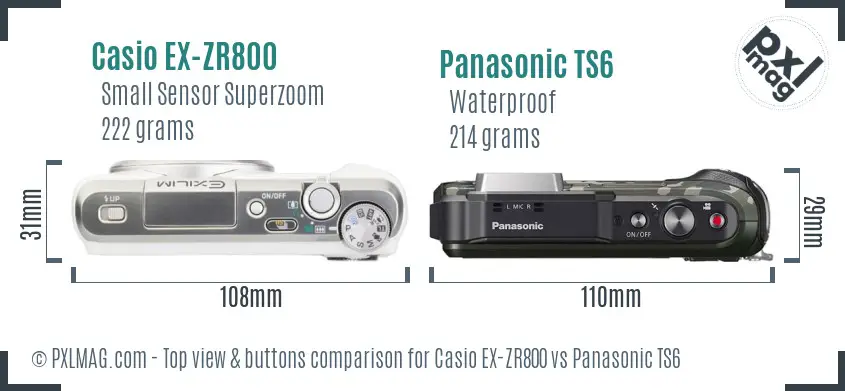 Casio EX-ZR800 vs Panasonic TS6 top view buttons comparison