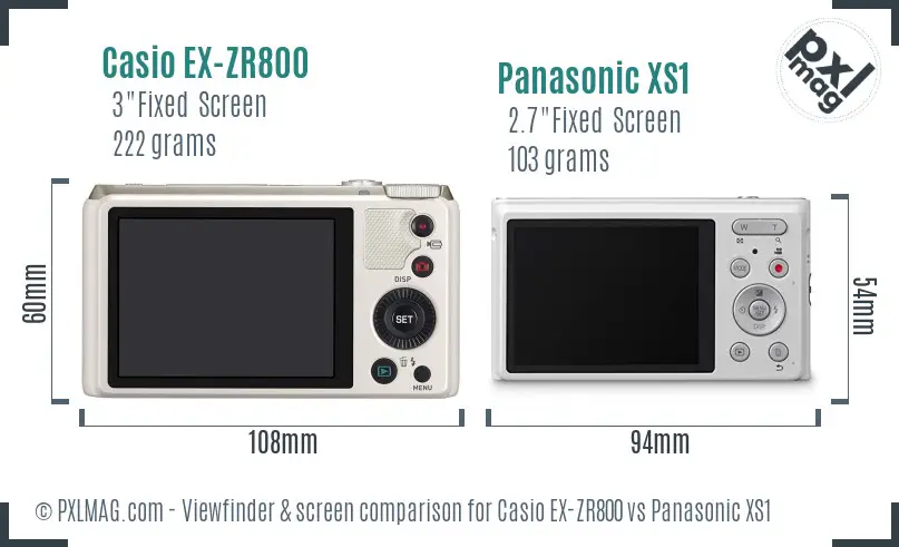 Casio EX-ZR800 vs Panasonic XS1 Screen and Viewfinder comparison