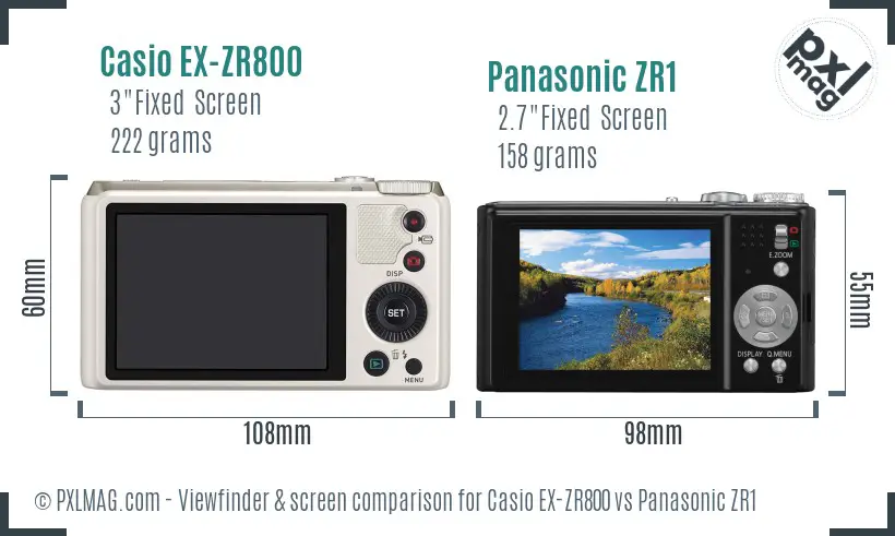 Casio EX-ZR800 vs Panasonic ZR1 Screen and Viewfinder comparison