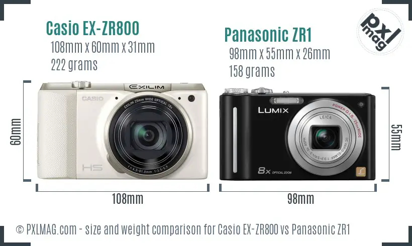 Casio EX-ZR800 vs Panasonic ZR1 size comparison