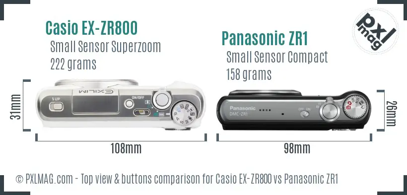Casio EX-ZR800 vs Panasonic ZR1 top view buttons comparison