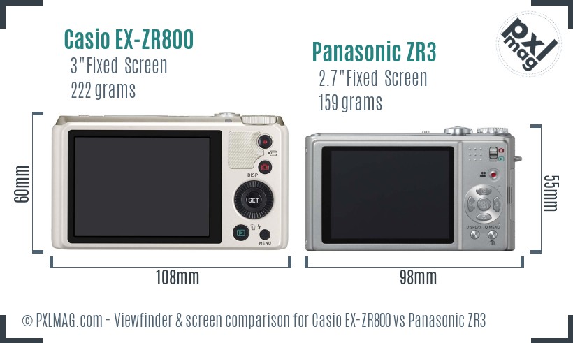Casio EX-ZR800 vs Panasonic ZR3 Screen and Viewfinder comparison