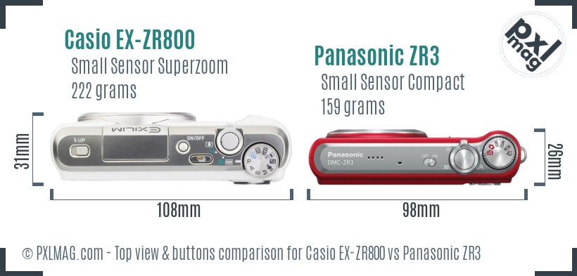 Casio EX-ZR800 vs Panasonic ZR3 top view buttons comparison